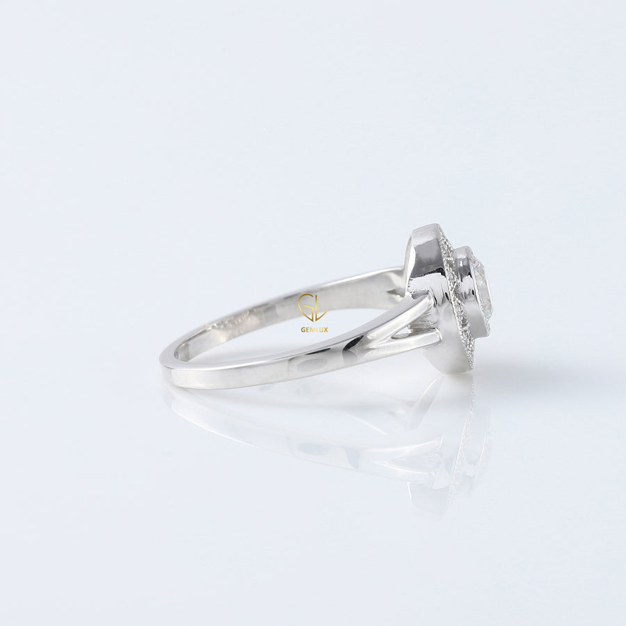 Round Cut Lab Grown Art Deco Split Shank Halo Engagement Ring