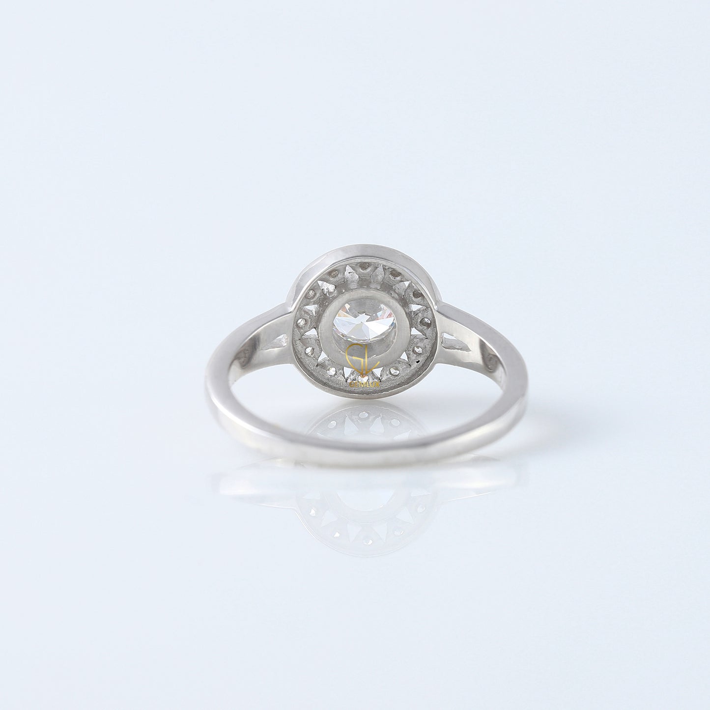 Round Cut Lab Grown Art Deco Split Shank Halo Engagement Ring