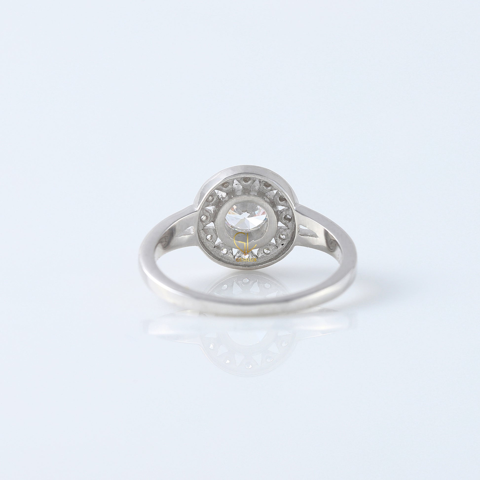 Round Cut Lab Grown Art Deco Split Shank Halo Engagement Ring
