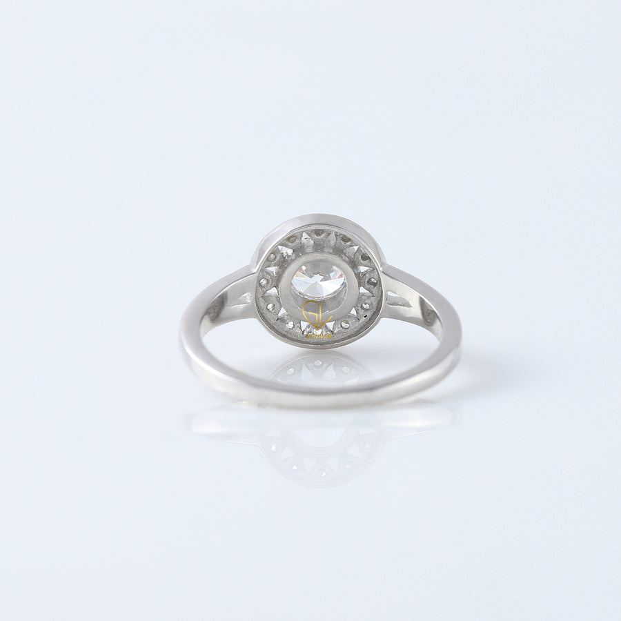 Round Cut Lab Grown Art Deco Split Shank Halo Engagement Ring