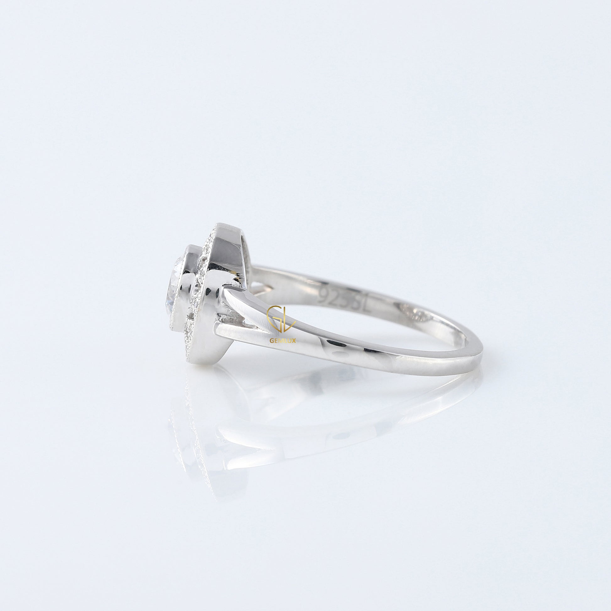 Round Cut Lab Grown Art Deco Split Shank Halo Engagement Ring