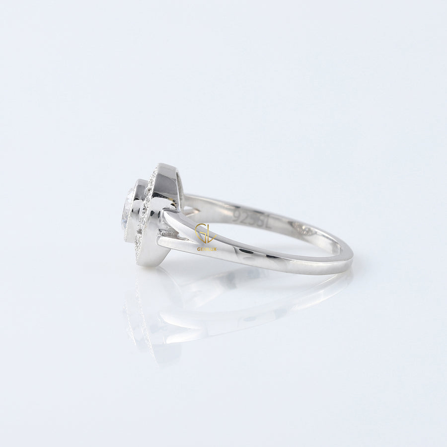 Round Cut Lab Grown Art Deco Split Shank Halo Engagement Ring