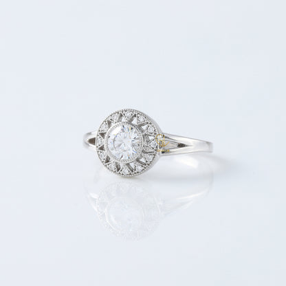 Round Cut Lab Grown Art Deco Split Shank Halo Engagement Ring