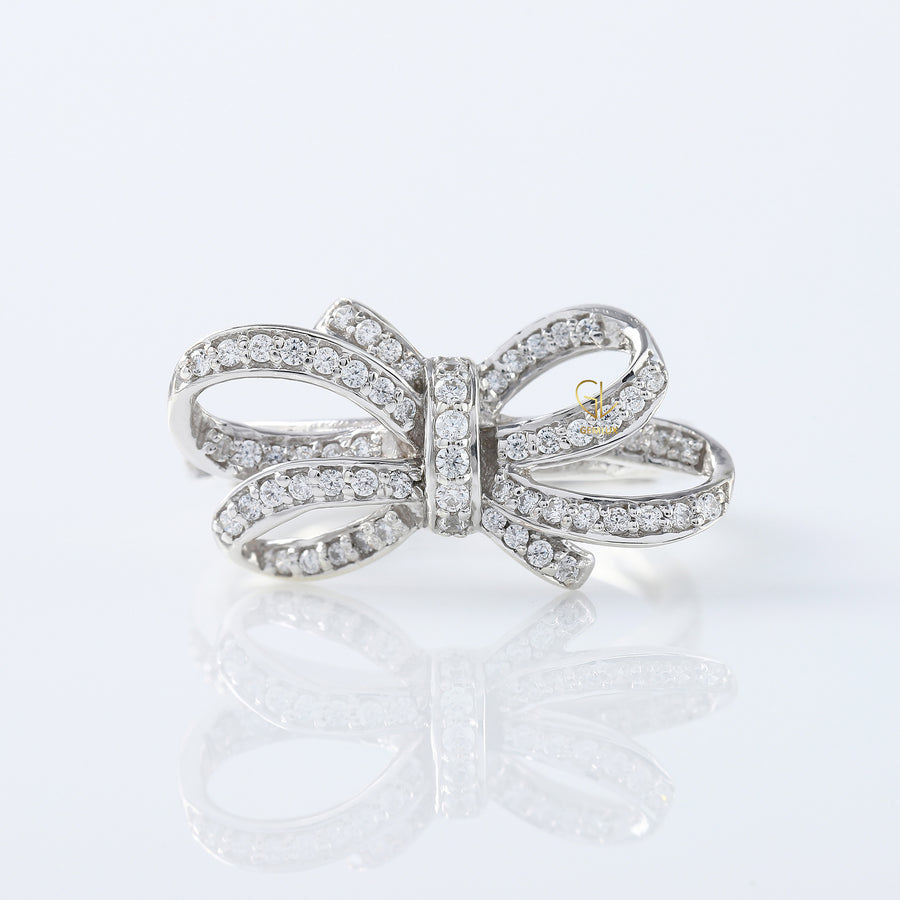 Round Cut Lab Grown Bow Knot Engagement Ring