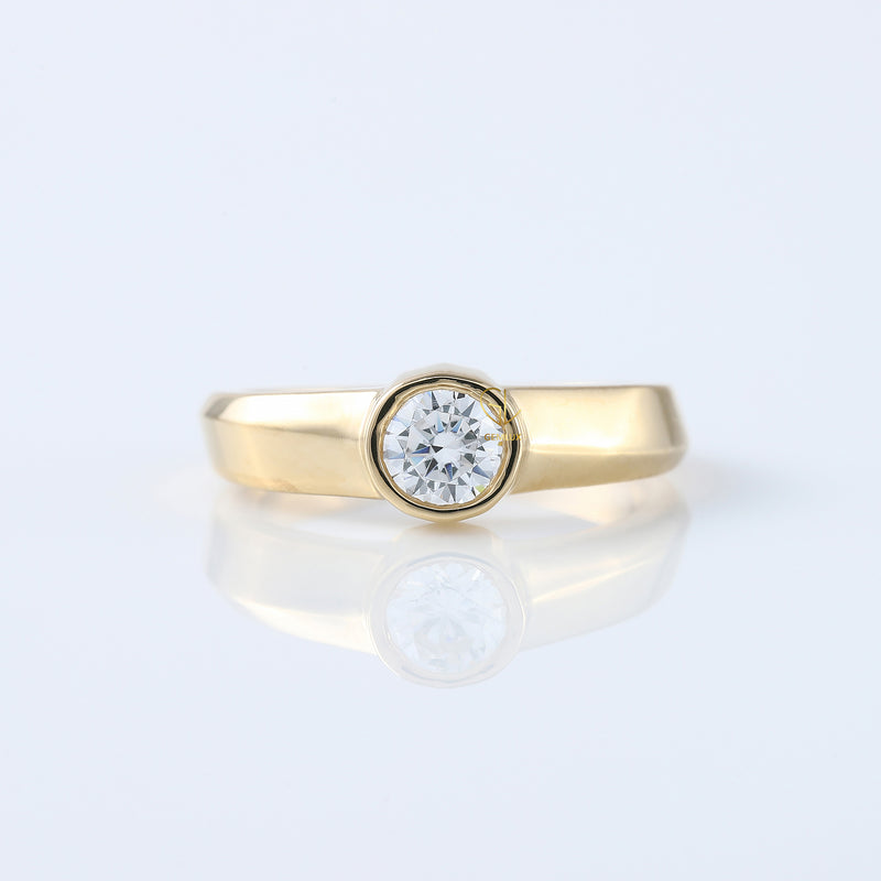 Round Cut Lab Grown Diamond Bezel Set Solitaire Ring