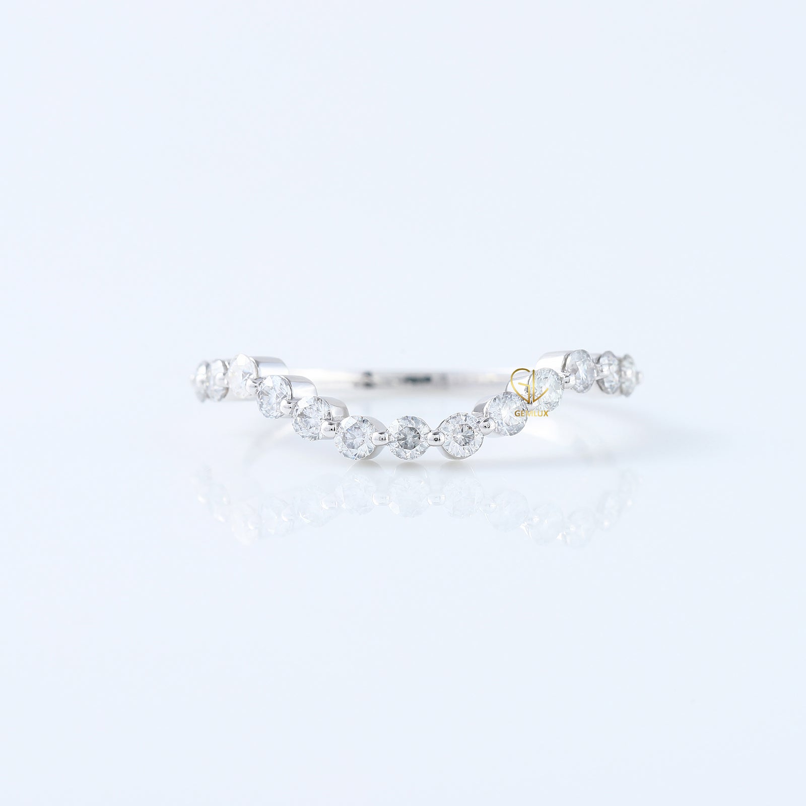IGI Certified Round Cut Lab Grown Diamond Half Eternity Curved Wedding Band