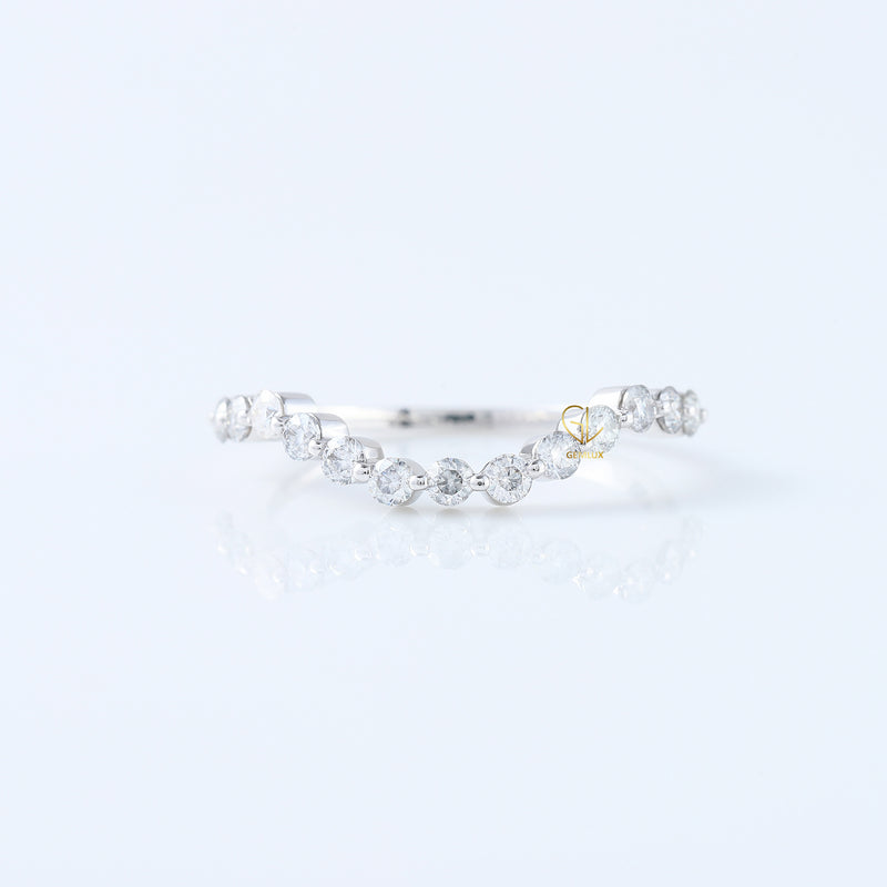 Round Cut Lab Grown Diamond Half Eternity Curved Wedding Band