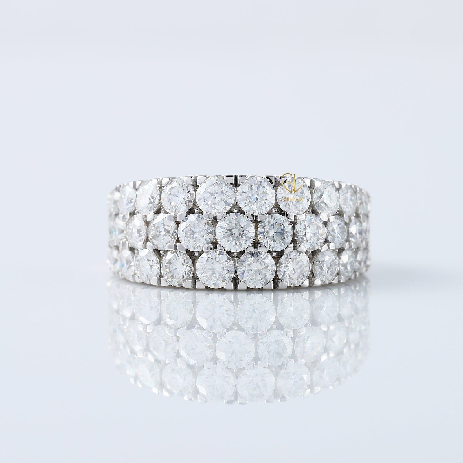 Round Cut Lab Grown Three Row Half Eternity Wedding Band