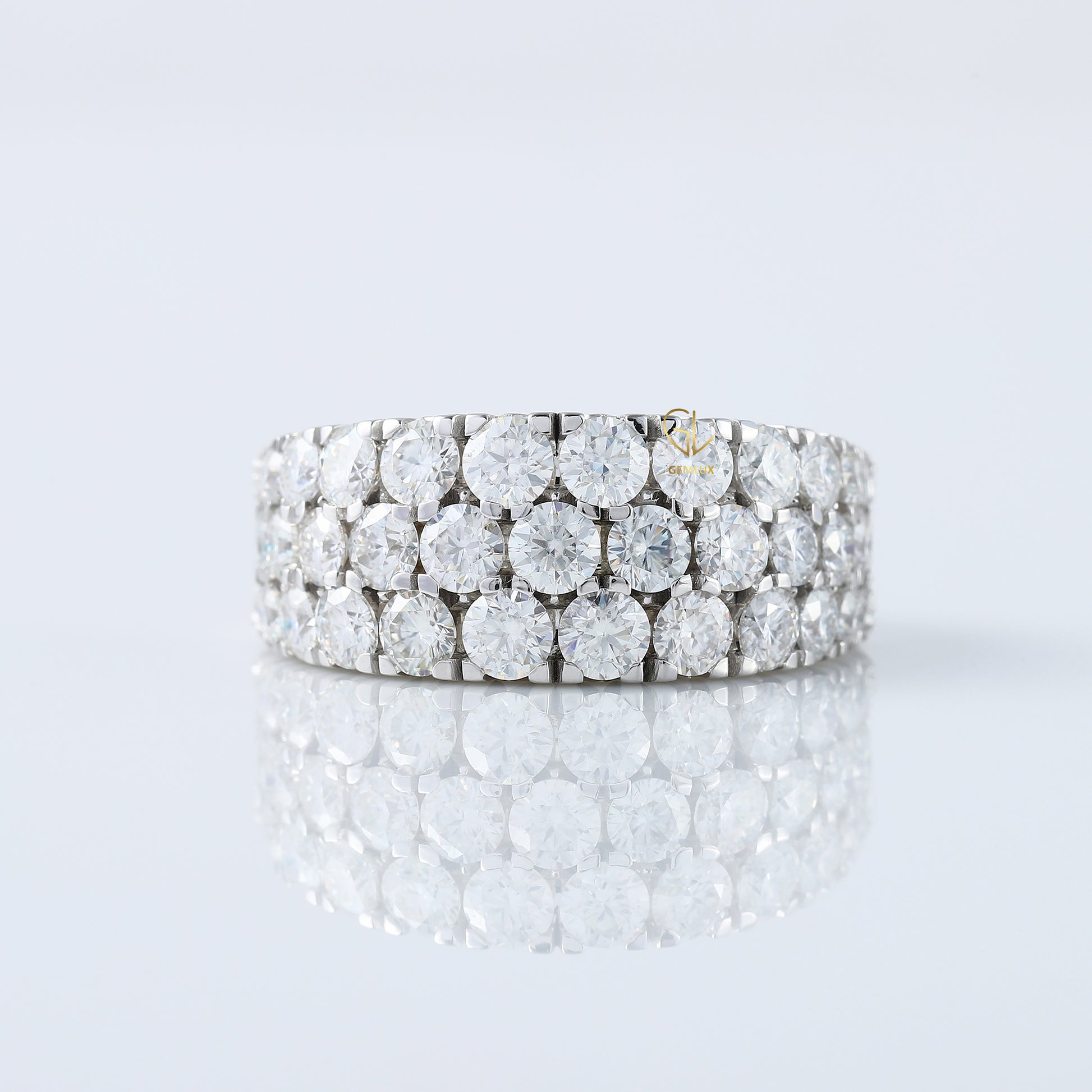 Round Cut Lab Grown Three Row Half Eternity Wedding Band