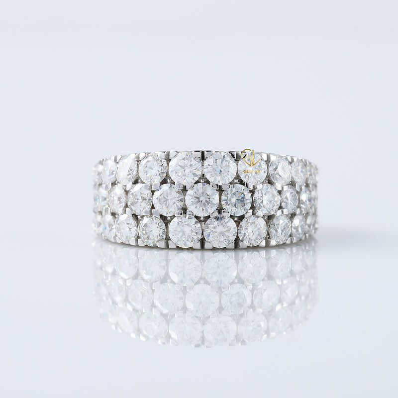 Round Cut Lab Grown Three Row Half Eternity Wedding Band