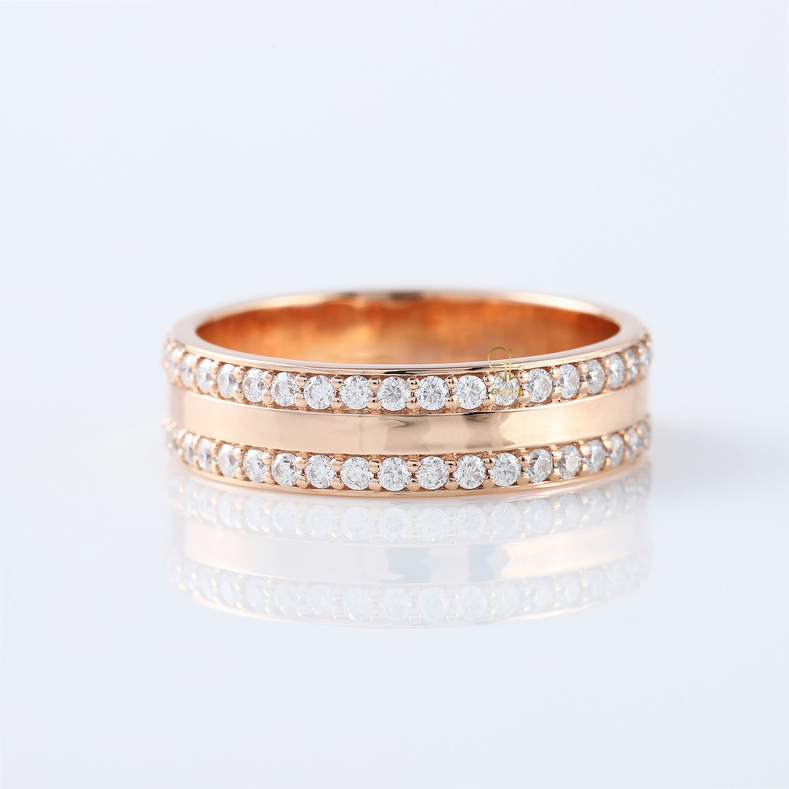 Round Cut Lab Grown Diamond Two Row Eternity Wedding Band