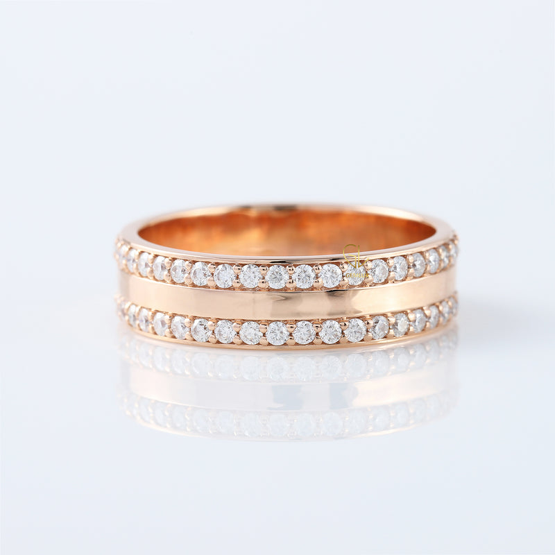 Round Cut Lab Grown Diamond Two Row Eternity Wedding Band