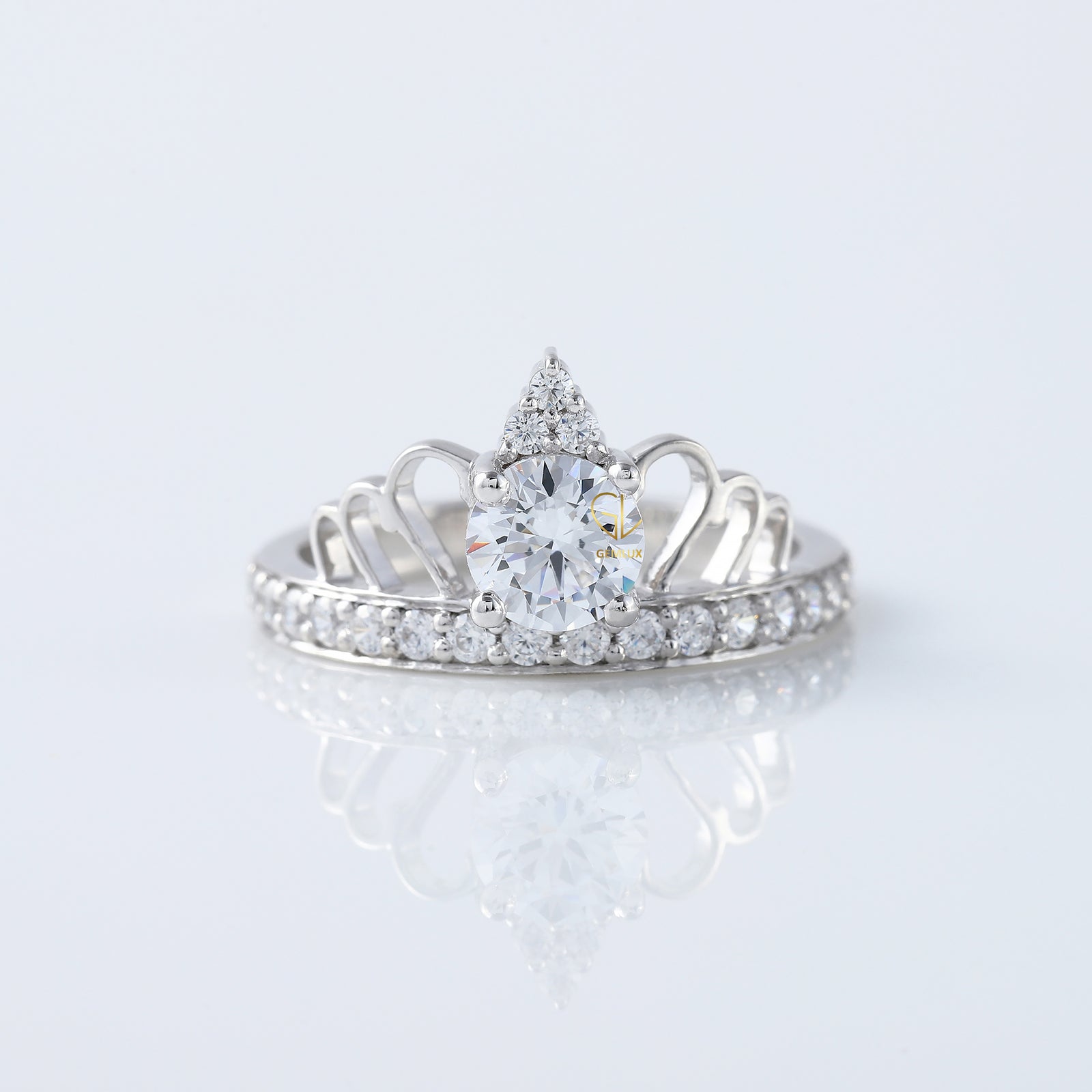 Round Cut Lab Grown Queen Crown Love Ring For Her
