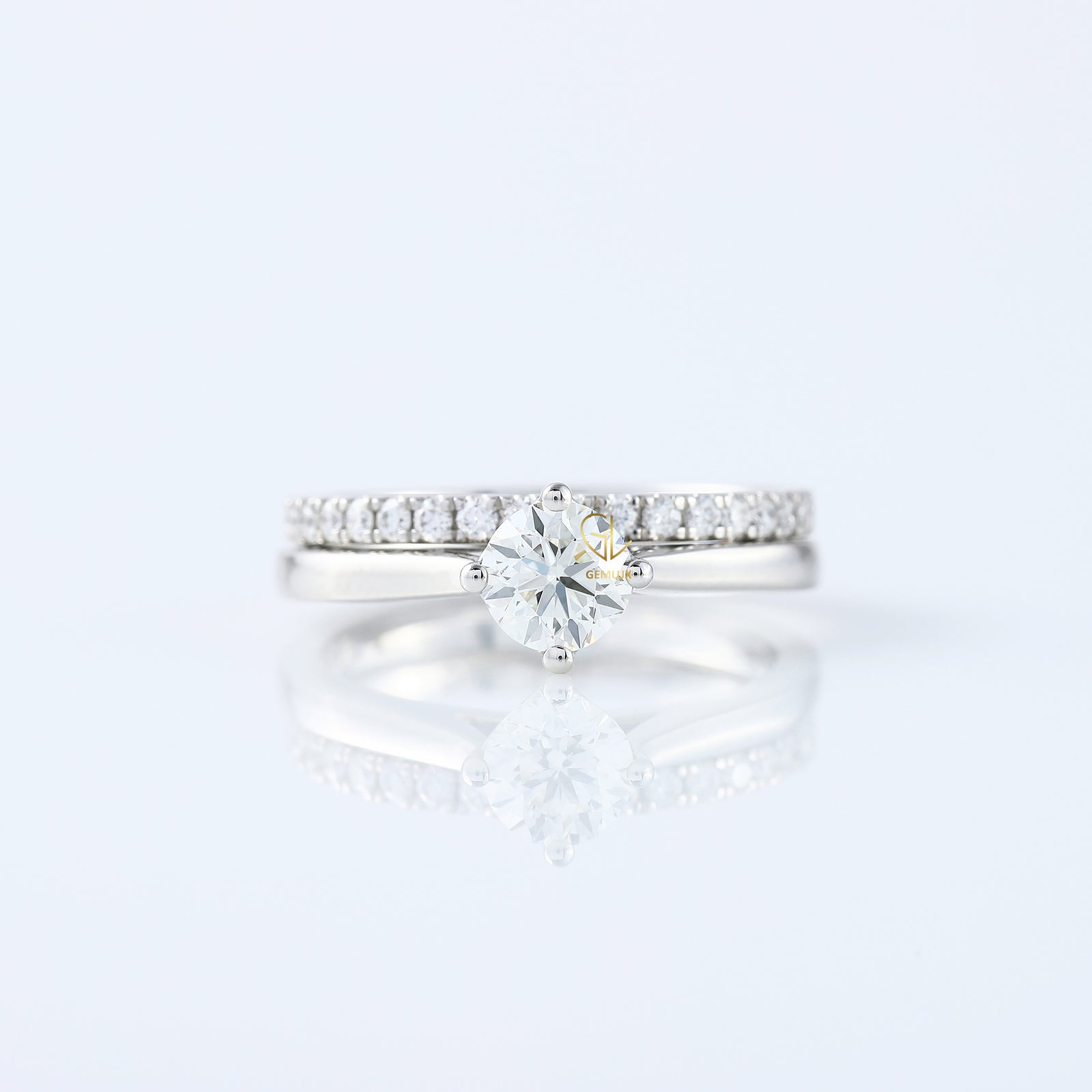 Round Cut Lab Grown Solitaire Diamond Ring With Matching Eternity Wedding Ring Set 