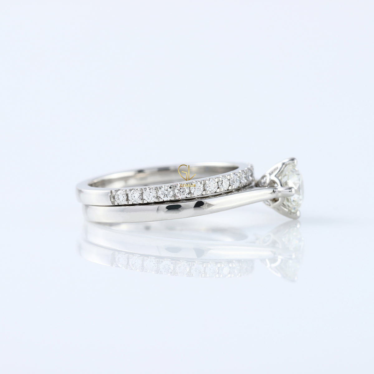 Round Cut Lab Grown Solitaire Diamond Ring With Matching Eternity Wedding Ring Set 