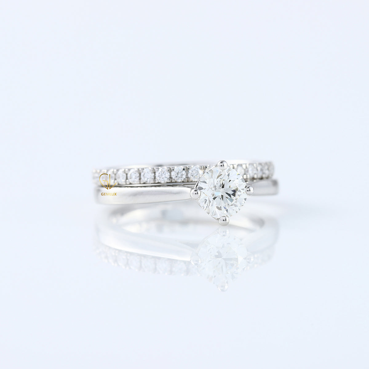 Round Cut Lab Grown Solitaire Diamond Ring With Matching Eternity Wedding Ring Set 