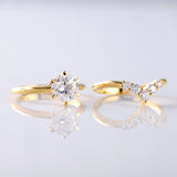 Round Cut Lab Grown Solitaire Engagement Ring With Matching Curved Ring Set