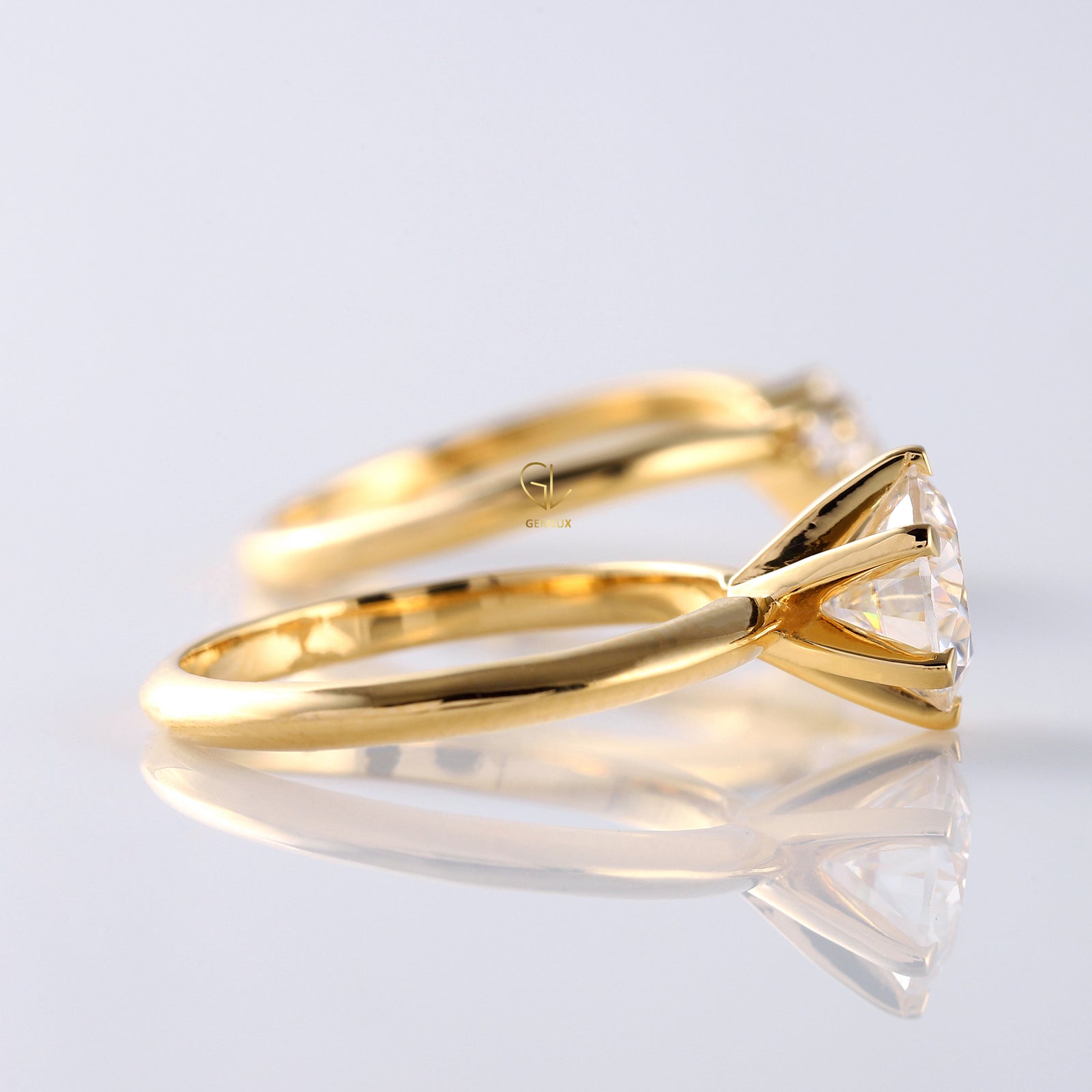 Round Cut Lab Grown Solitaire Engagement Ring With Matching Curved Ring Set