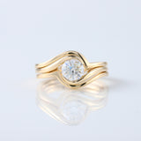 Round Cut Moissanite Diamond Swirl Bypass Engagement Trio Ring Set