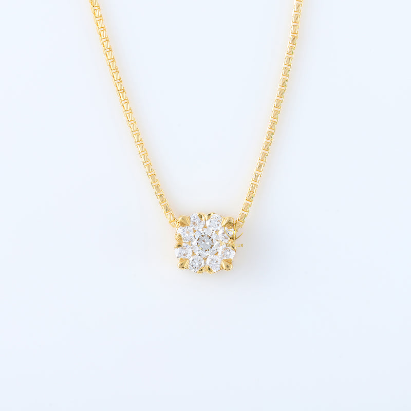Round Cut Moissanite Floral Cluster Halo Pendant Necklace