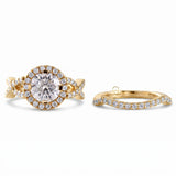 Round Cut Moissanite Twisted Ring With Curved Matching Bridal Ring Set