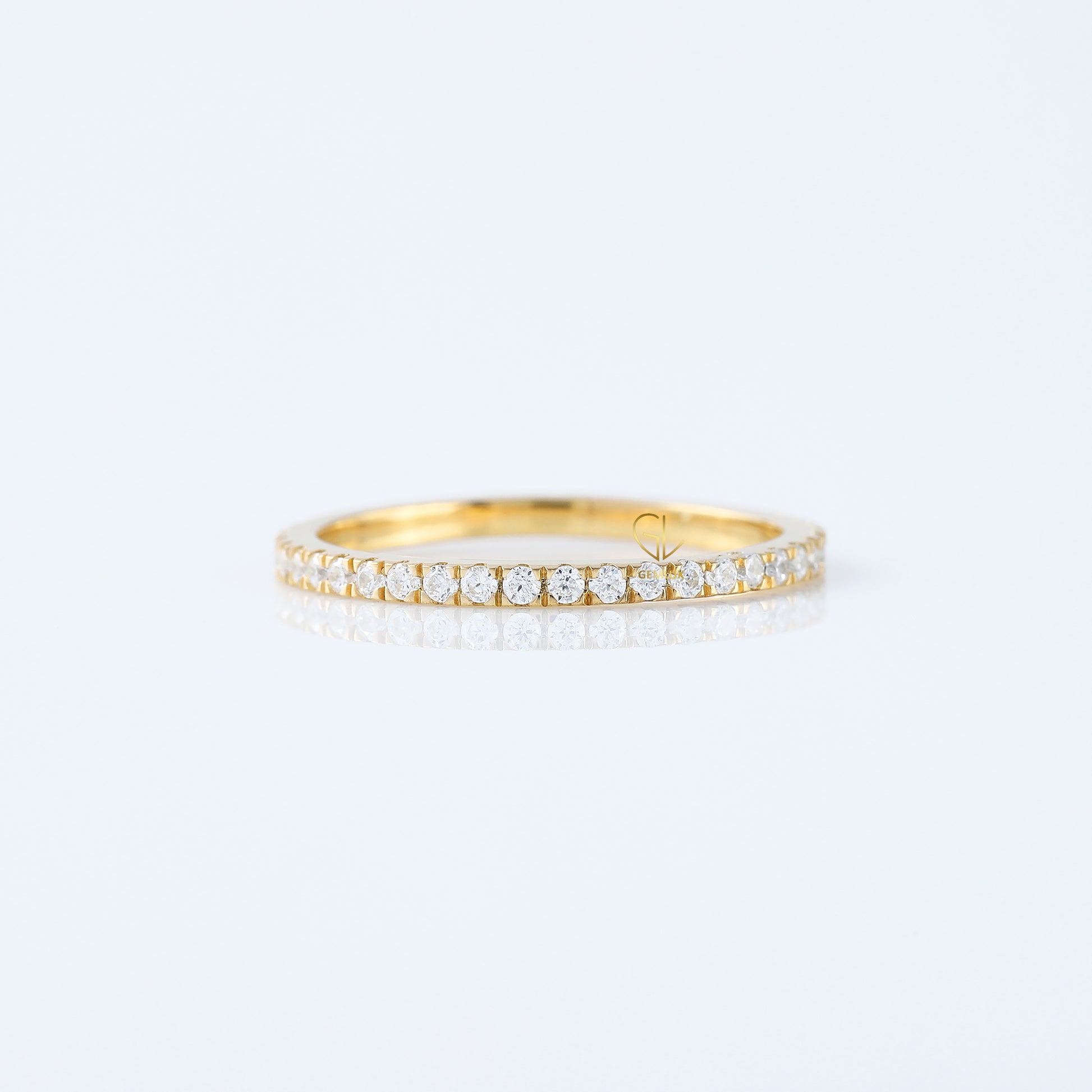Round Cut Moissanite Yellow Gold Minimalist Wedding Band