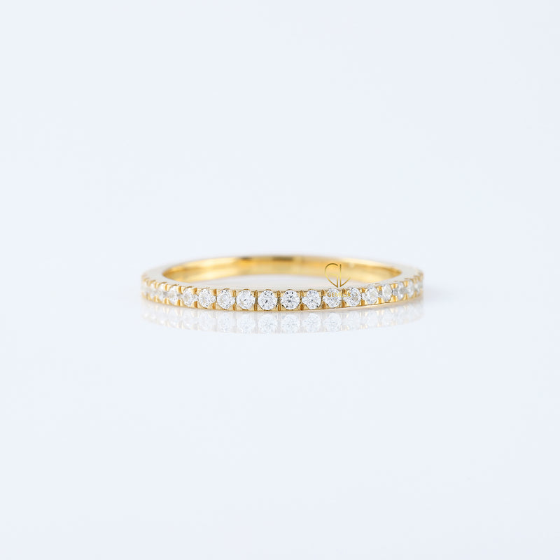 Round Cut Moissanite Yellow Gold Minimalist Wedding Band