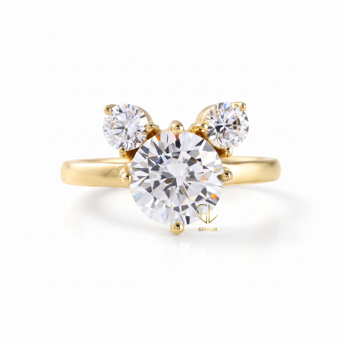Round Diamond Three Stone Engagement Ring Micky Mouse Inspired