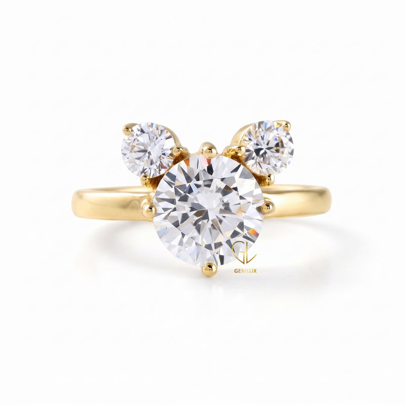 Round Diamond Three Stone Engagement Ring - Micky Mouse Inspired