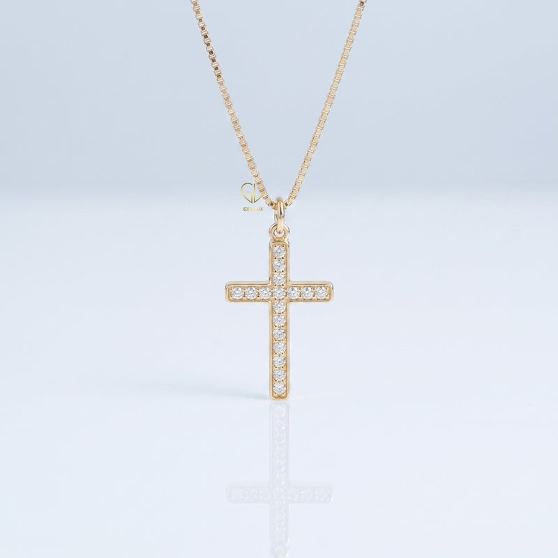 Round Lab-Grown Diamond Cross Pendant Necklace in 14K Yellow Gold