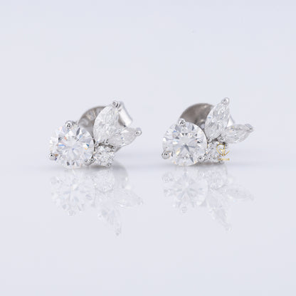 Round & Marquise Cut Moissanite Stud Earrings