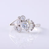 Round Moissanite Bezel Set Cluster Ring, unique design ring