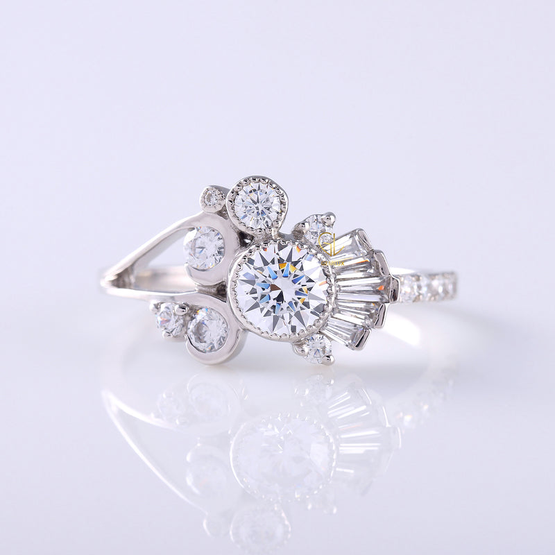 Round Moissanite Bezel Set Cluster Ring