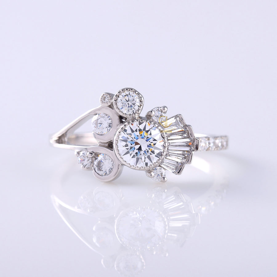 Round Moissanite Bezel Set Cluster Ring