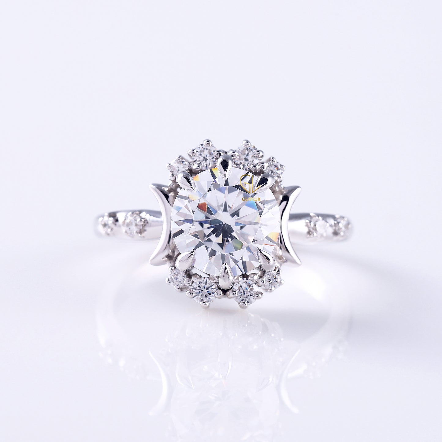 Round Moissanite Celestial Engagement Ring