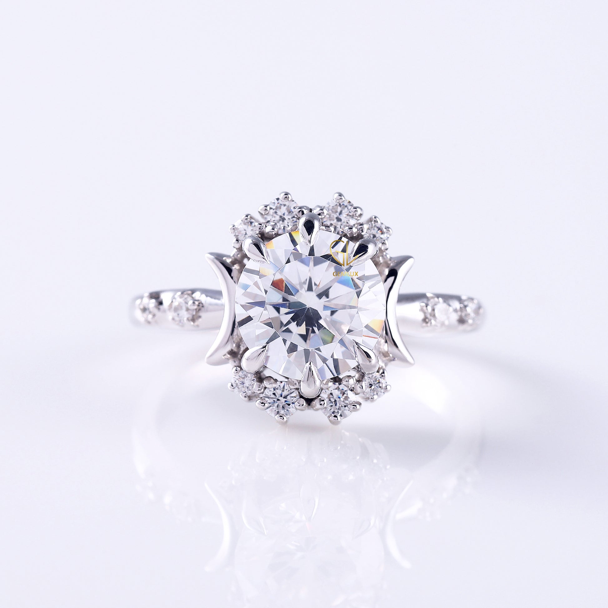 Round Moissanite Celestial Engagement Ring