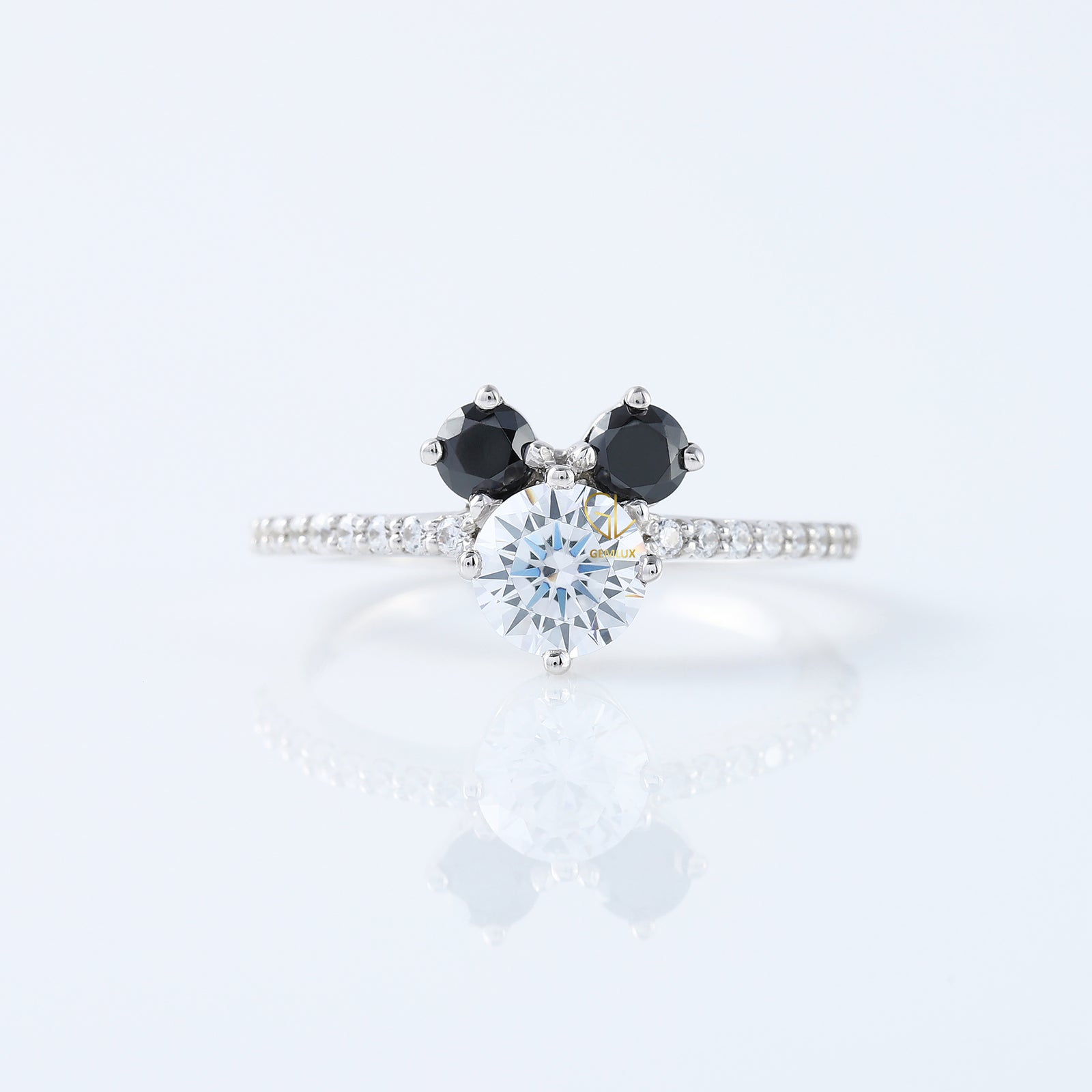 Round Moissanite Three Stone Mickey Mouse Ring