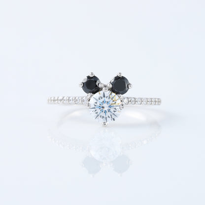 Round Moissanite Three Stone Mickey Mouse Ring