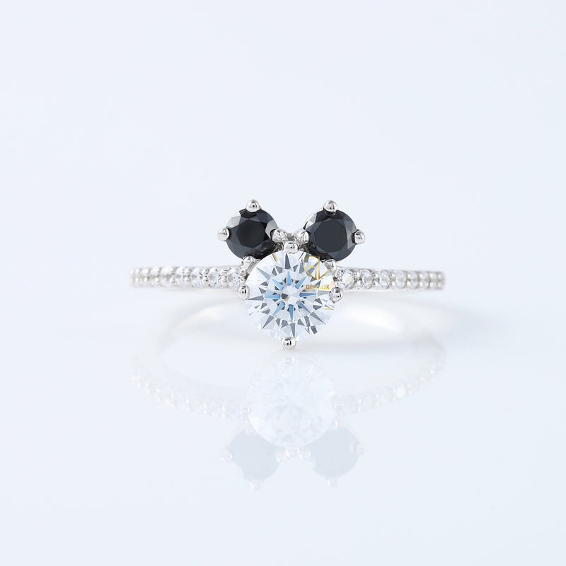 Round Moissanite Three Stone Mickey Mouse Ring