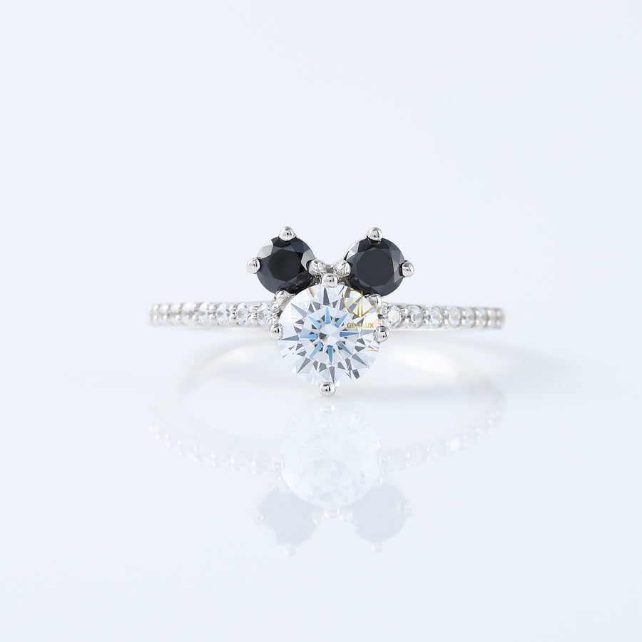 Round Moissanite Three Stone Mickey Mouse Ring