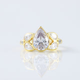 Seven Stone Pear Cut Moissanite Bezel Set Yellow Gold Ring