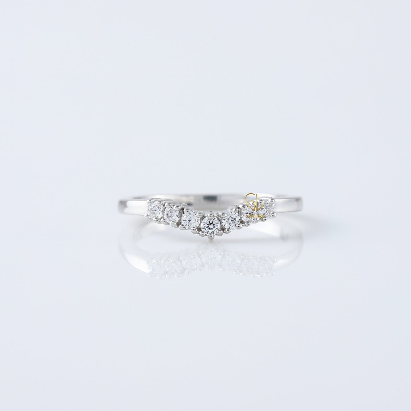 Seven Stone Round Cut Lab Grown Curved Wedding Ring