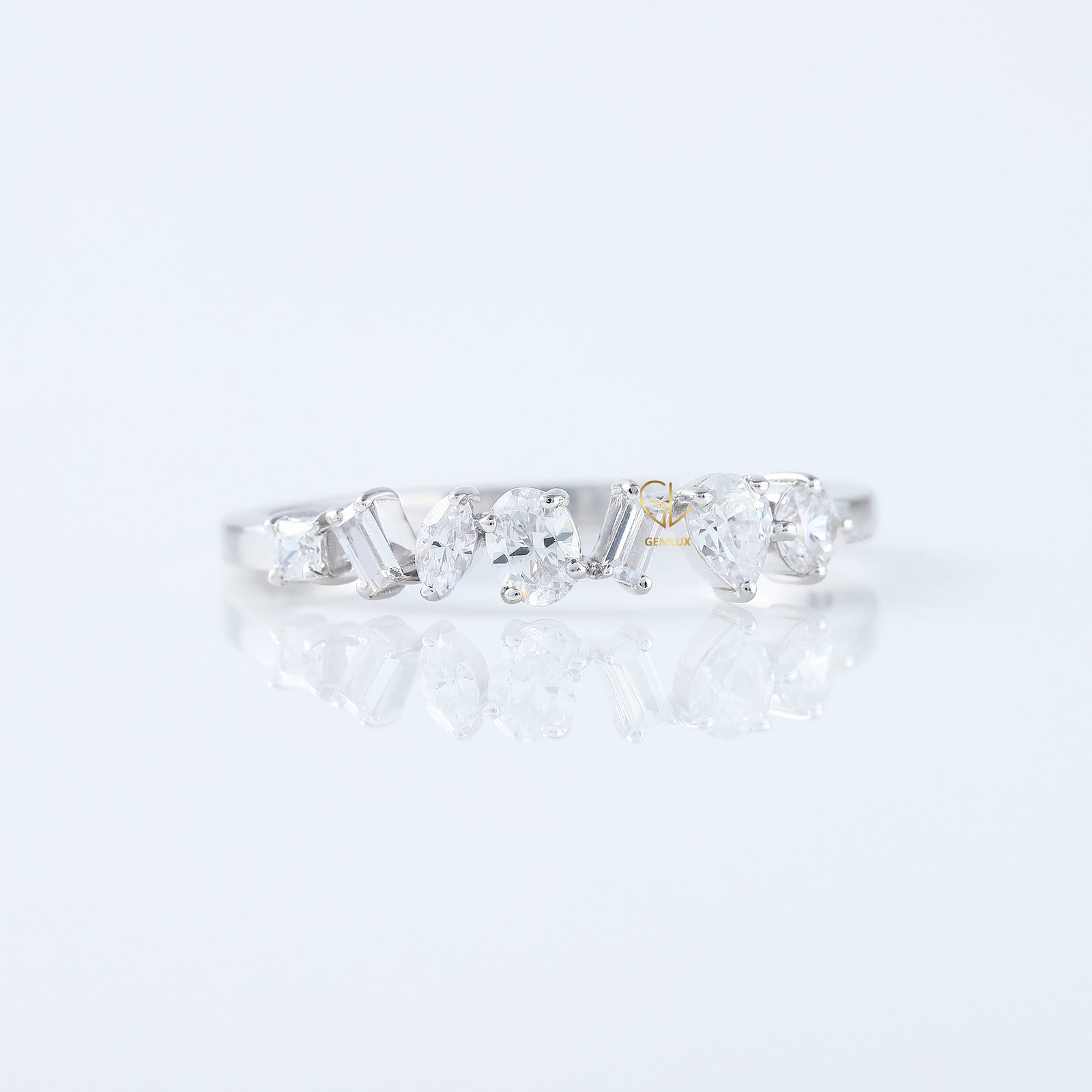 Seven Stone Fancy Cut Moissanite Stackable Wedding Band