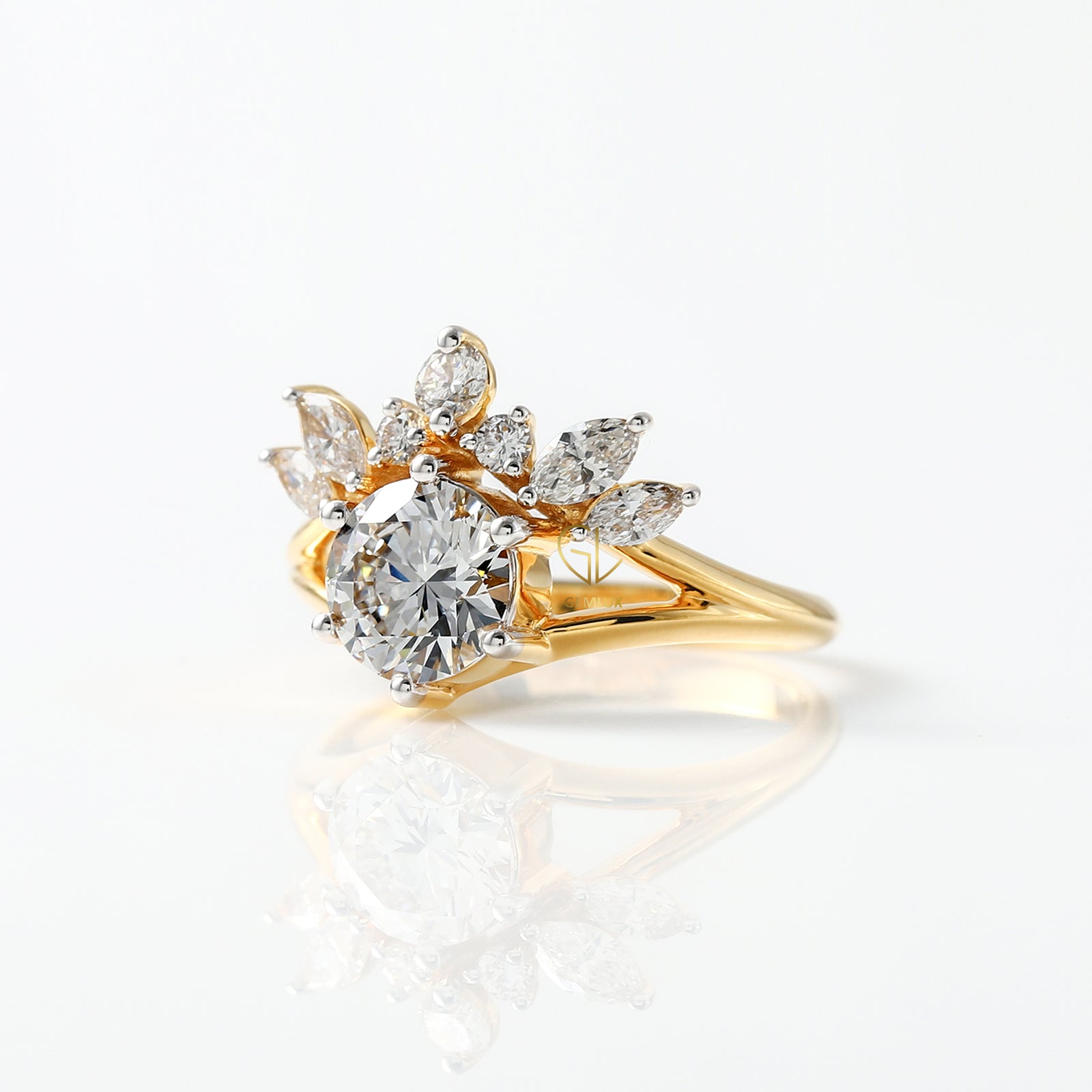 Split Shank Round Cut Moissanite Crown Style Ring