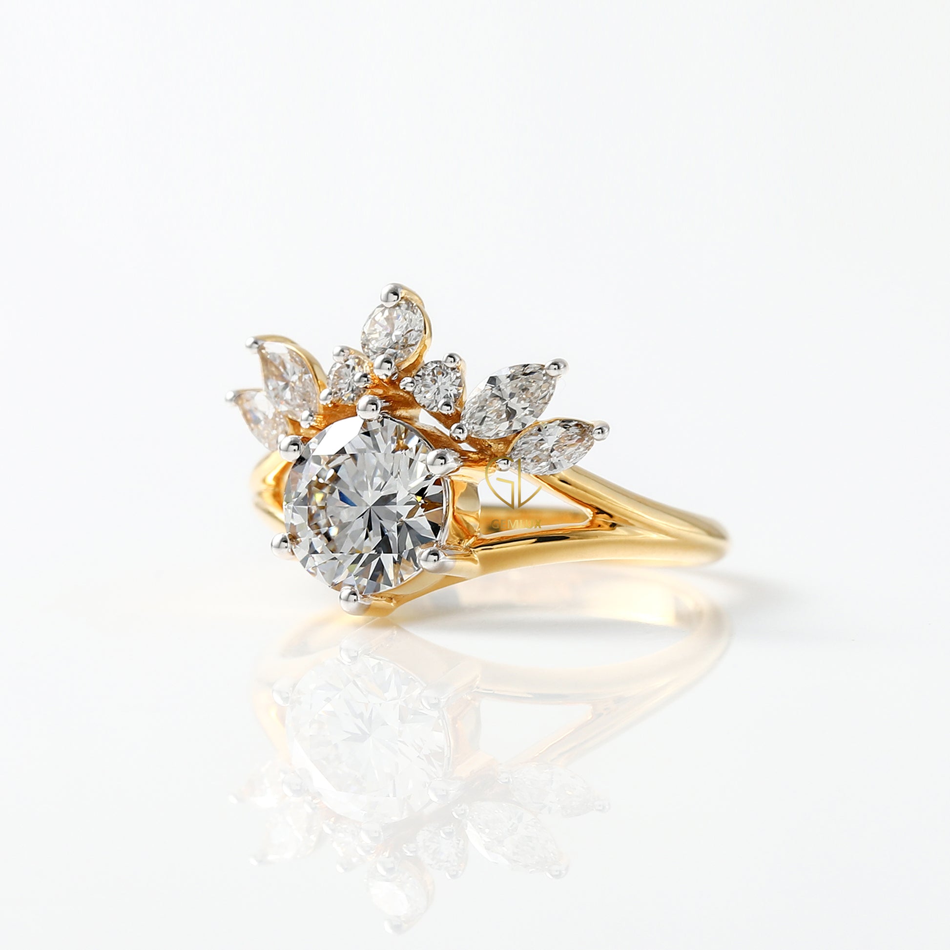 Split Shank Round Cut Moissanite Crown Style Ring