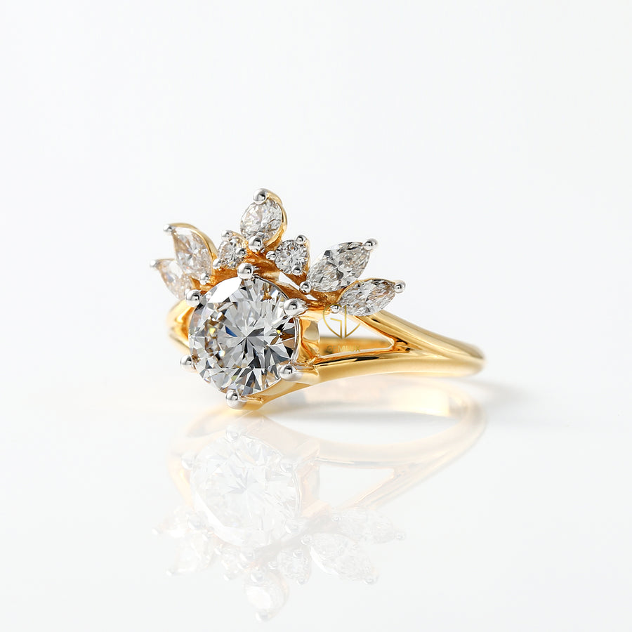 Split Shank Round Cut Moissanite Crown Style Ring