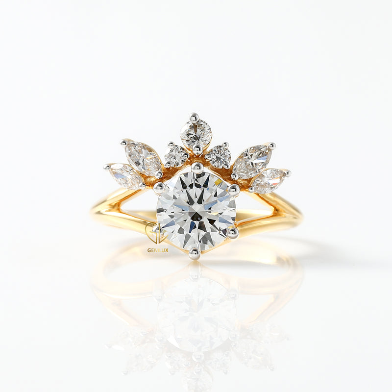 Split Shank Round Cut Moissanite Crown Style Ring
