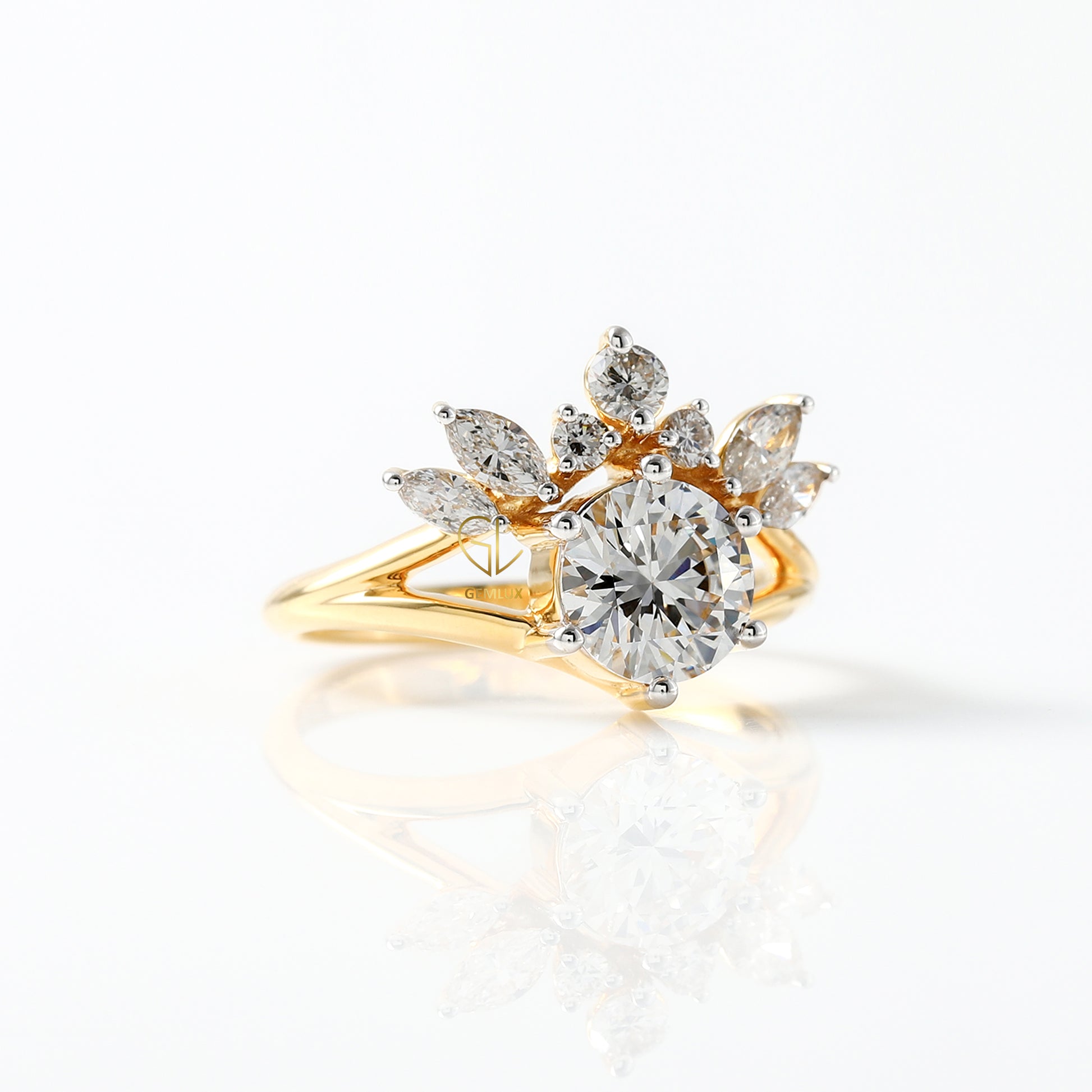 Split Shank Round Cut Moissanite Crown Style Ring