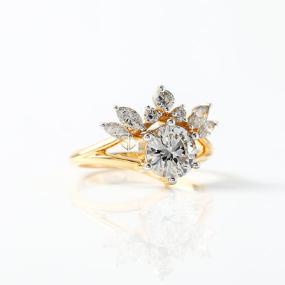 Split Shank Round Cut Moissanite Crown Style Ring