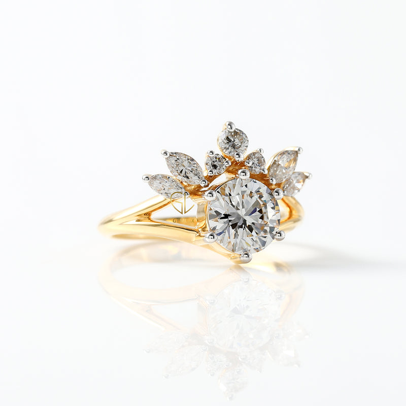 Split Shank Round Cut Moissanite Crown Style Ring